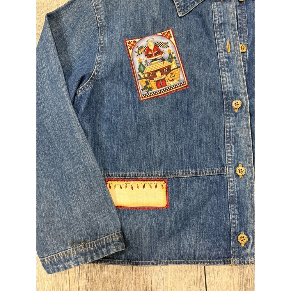Studio Ease Jacket Denim Patch Work Christmas Siz… - image 3